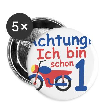 Geburtstagsshirt 1 jahr Motorrad baby Jungen - Buttons groß 56 mm (5er Pack) - Weiß - Vorne