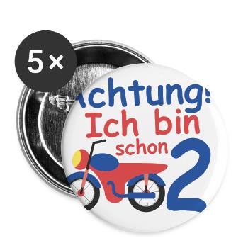 Geburtstagsshirt 2 jahr Motorrad baby Junge - Buttons groß 56 mm (5er Pack) - Weiß - Vorne