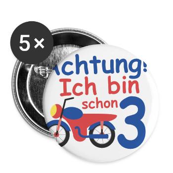 Geburtstagsshirt 3 jahr Motorrad baby Junge - Buttons groß 56 mm (5er Pack) - Weiß - Vorne