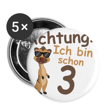 Geburtstagsshirt 3 jahr Erdmännchen baby Mädchen - Buttons groß 56 mm (5er Pack) - Weiß - Vorne