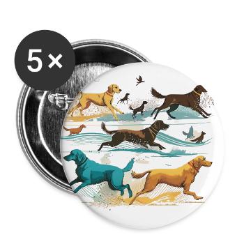 Chiens colorés - Groupe de chiens - Lot de 5 grands badges (56 mm) - blanc - Devant