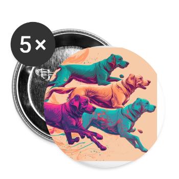 Chiens colorés - Groupe de chiens - Lot de 5 grands badges (56 mm) - blanc - Devant
