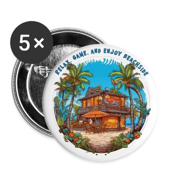 Détendez-vous, jouez et profitez de la plage - Lot de 5 grands badges (56 mm) - blanc - Devant