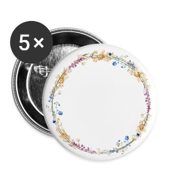 Wildflower wreath, personalizable - Buttons large 2.2''/56 mm (5-pack) - white - Front