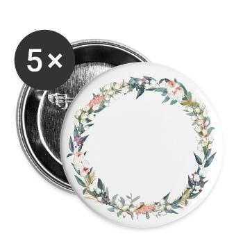 Blumenkranz Weiß Grün Rosa personalisierbar - Buttons groß 56 mm (5er Pack) - Weiß - Vorne