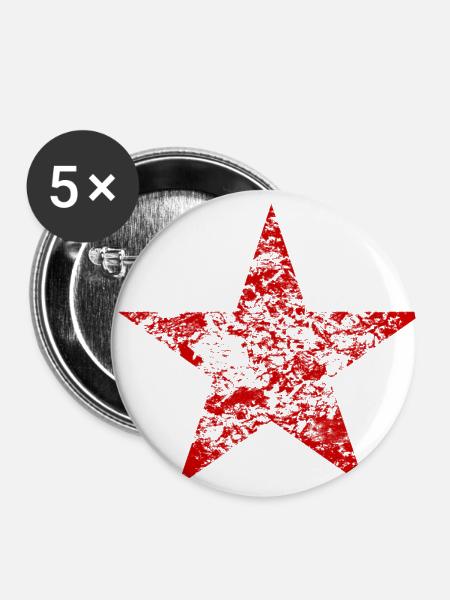 Star red red rocker - Buttons large 2.2''/56 mm (5-pack) - white