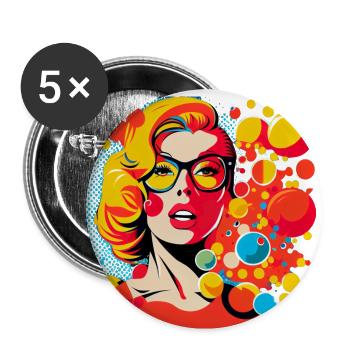 Retro Pop Art Woman with glasses and colorful dots - Buttons large 2.2''/56 mm (5-pack) - white - Front