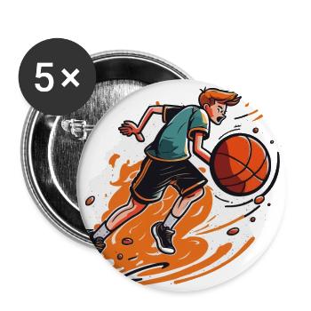 Basketball-Profi mit Höchstgeschwindigkeit - Buttons groß 56 mm (5er Pack) - Weiß - Vorne