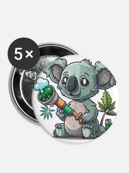 Bong-blasender Koala - Buttons groß 56 mm (5er Pack) - Weiß