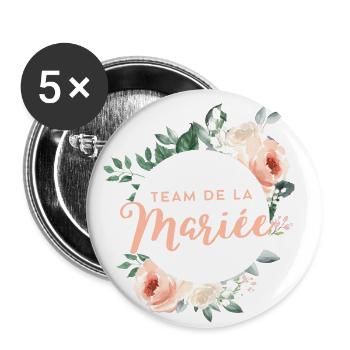 Team de la Mariée! Grün-Pastell-Kranz - Buttons groß 56 mm (5er Pack) - Weiß - Vorne