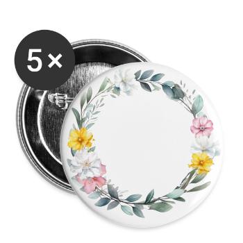 Personalisierbarer Blumenkranz - Buttons groß 56 mm (5er Pack) - Weiß - Vorne