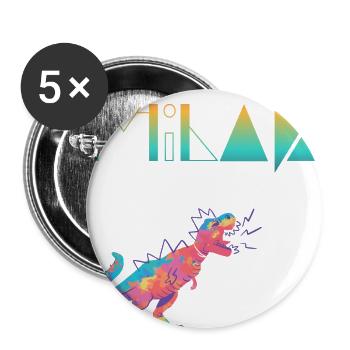 MILAN - Schöner Jungen Name mit Dinosaurier - Buttons groß 56 mm (5er Pack) - Weiß - Vorne