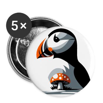 Macareux et champignon - Lot de 5 grands badges (56 mm) - blanc - Devant