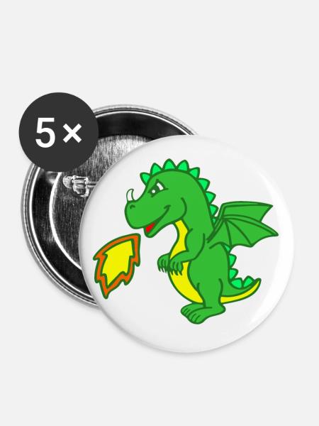 Drache - Buttons groß 56 mm (5er Pack) - Weiß