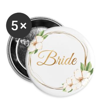 Team Bride Floral Circle Customizable - Buttons large 2.2''/56 mm (5-pack) - white - Front