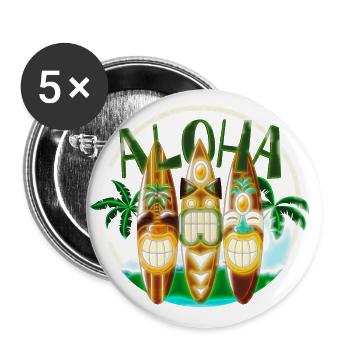 TIKI Ancestor God Figures Surf Boards ALOHA 2 - Lot de 5 grands badges (56 mm) - blanc - Devant