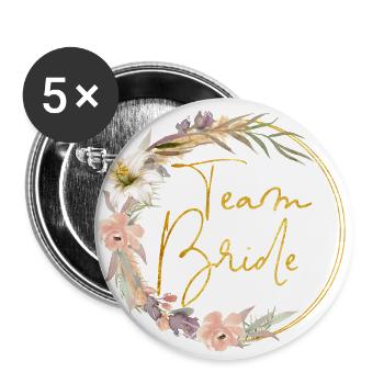 Team Bride! Watercolour Floral Kranz - Buttons groß 56 mm (5er Pack) - Weiß - Vorne
