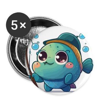 Plaisir de pêche - Lot de 5 grands badges (56 mm) - blanc - Devant