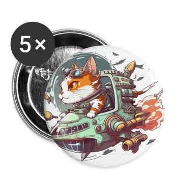 Kosmischer Katzenkommandant - Buttons groß 56 mm (5er Pack) - Weiß - Vorne