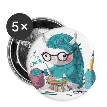 Licorne à tricoter - Lot de 5 grands badges (56 mm) - blanc - Devant