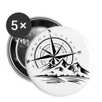 Compass Direction Mountain Graphic - Buttons large 2.2''/56 mm (5-pack) - white - Front
