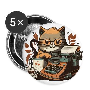 Smokin Cat Writer - Buttons large 2.2''/56 mm (5-pack) - white - Front