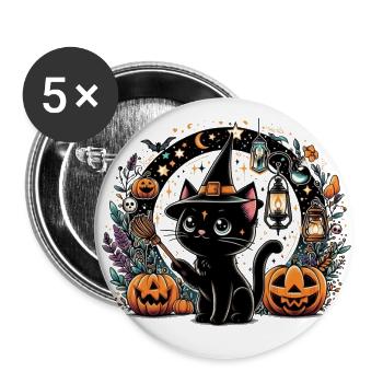 Spooky kitty Halloween 3 - Lot de 5 grands badges (56 mm) - blanc - Devant