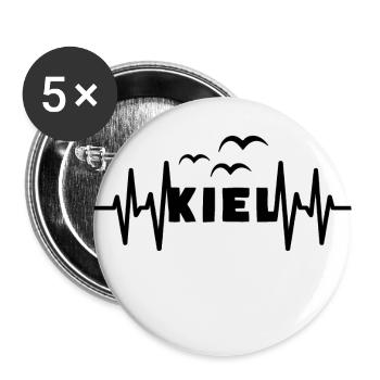 KIEL Herzschlag Hansestadt - Buttons groß 56 mm (5er Pack) - Weiß - Vorne