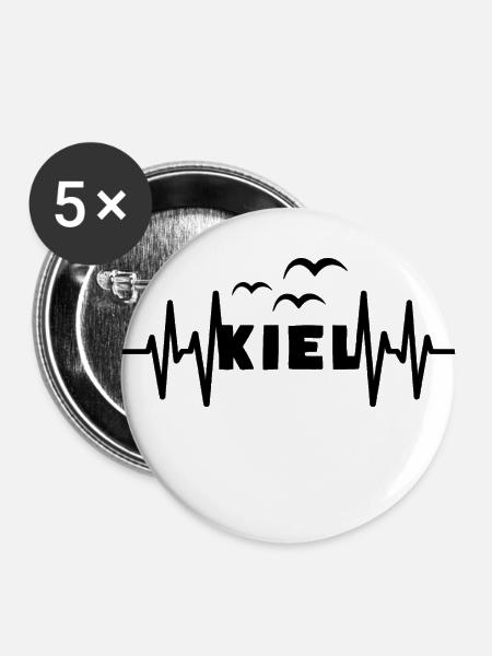 KIEL Herzschlag Hansestadt - Buttons groß 56 mm (5er Pack) - Weiß