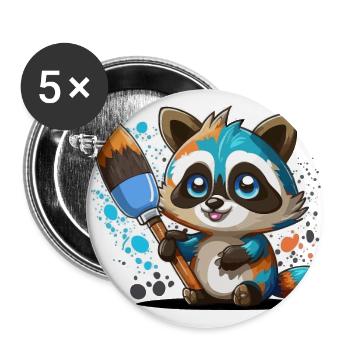Raton laveur artistique - Lot de 5 grands badges (56 mm) - blanc - Devant
