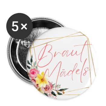 Team Braut-Braut Mädels! Blumen, personalisierbar - Buttons groß 56 mm (5er Pack) - Weiß - Vorne