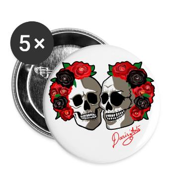 Crânes & Roses Love - Lot de 5 grands badges (56 mm) - blanc - Devant