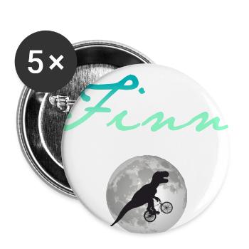 FINN - Schöner Jungen Name mit Dinosaurier - Buttons groß 56 mm (5er Pack) - Weiß - Vorne