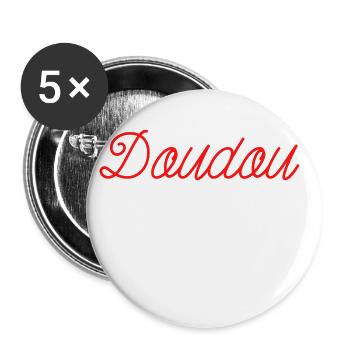DOUdou Geschenk-Idee Zubehör und Tshirt - Buttons groß 56 mm (5er Pack) - Weiß - Vorne