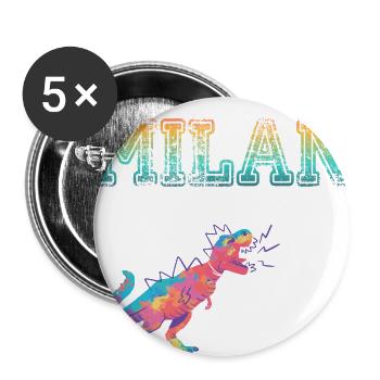 MILAN - Beautiful boy name with dinosaur - Buttons large 2.2''/56 mm (5-pack) - white - Front
