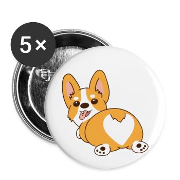 Corgi - Lot de 5 grands badges (56 mm) - blanc - Devant