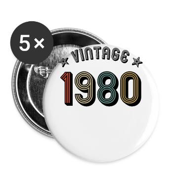 1980 Vintage Retro Jahrgang Geburtsjahr Geburtstag - Buttons groß 56 mm (5er Pack) - Weiß - Vorne