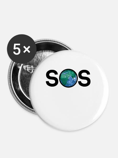 Erde Klimawandel Klimaschutz SOS - Buttons groß 56 mm (5er Pack) - Weiß