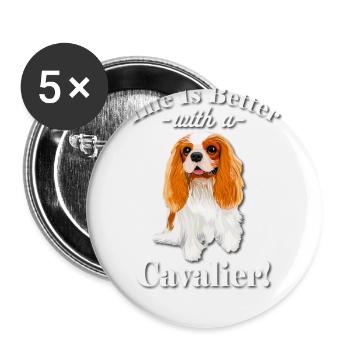 Cavalier King Charles Spaniel - Buttons groß 56 mm (5er Pack) - Weiß - Vorne