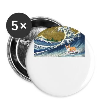 Corgi dog surfing The Great Wave - Buttons large 2.2''/56 mm (5-pack) - white - Front