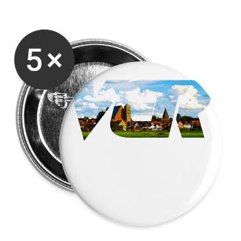 VERDEN, la ville équestre sur le panorama de la ville d'Aller - Lot de 5 grands badges (56 mm) - blanc - Devant