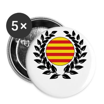 Katalonien Flagge Fahne Lorbeerkranz - Buttons groß 56 mm (5er Pack) - Weiß - Vorne