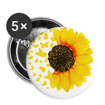 Sunflower with butterflies, sunflowers - Buttons large 2.2''/56 mm (5-pack) - white - Front