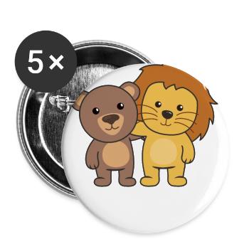 Lion Bear Zoo cute animals cute kids - Buttons large 2.2''/56 mm (5-pack) - white - Front