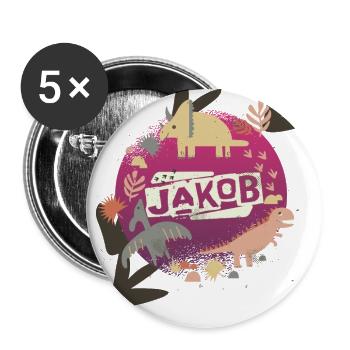 Jakob - Cool boy name with cool dinosaurs - Buttons large 2.2''/56 mm (5-pack) - white - Front