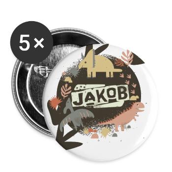 Jakob - Cool boy name with cool dinosaurs - Buttons large 2.2''/56 mm (5-pack) - white - Front