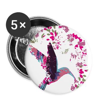 kolibri,aquarell,Illustration,blumen, ranke,floral - Buttons groß 56 mm (5er Pack) - Weiß - Vorne