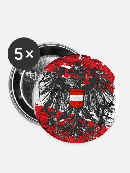 Österreich Shirt Fahne Wappen & Adler - Buttons groß 56 mm (5er Pack) - Weiß