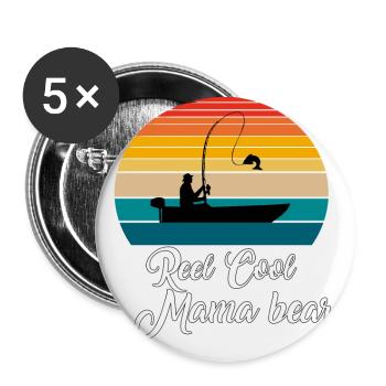Reel Cool Mama bear Fishing Gifts - Buttons groß 56 mm (5er Pack) - Weiß - Vorne