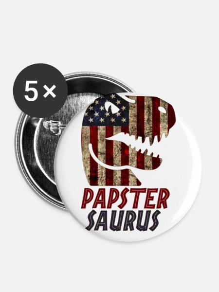 Patriotic Papster Dinosaur - Buttons groß 56 mm (5er Pack) - Weiß